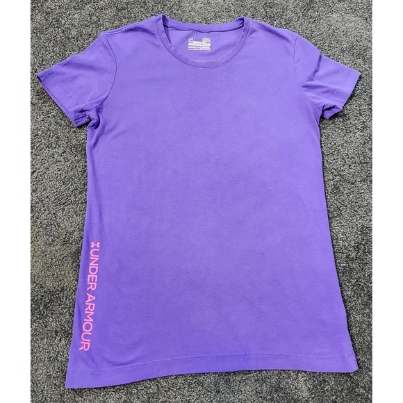 Under‎ Armour HeatGear T-Shirt Athletic Activewear Top Purple Pink Logo MD - Picture 1 of 6